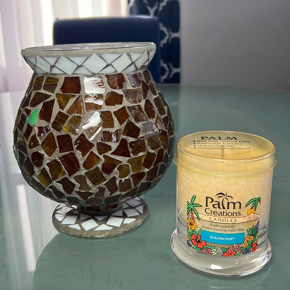 Home Interiors Mosiac Candle Holder with Candle